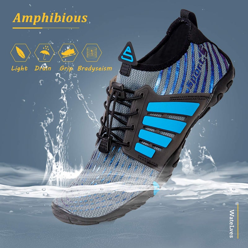 WateLves Water Shoes Mens Womens Beach Swim Shoes Quick-Dry Aqua Socks Pool Shoes for Surf Yoga Water Aerobics (B/Blue Gray, 43) - Image 2